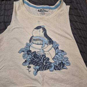 Threadless Cream Crop Tank with Blue Illustrated Mermaid